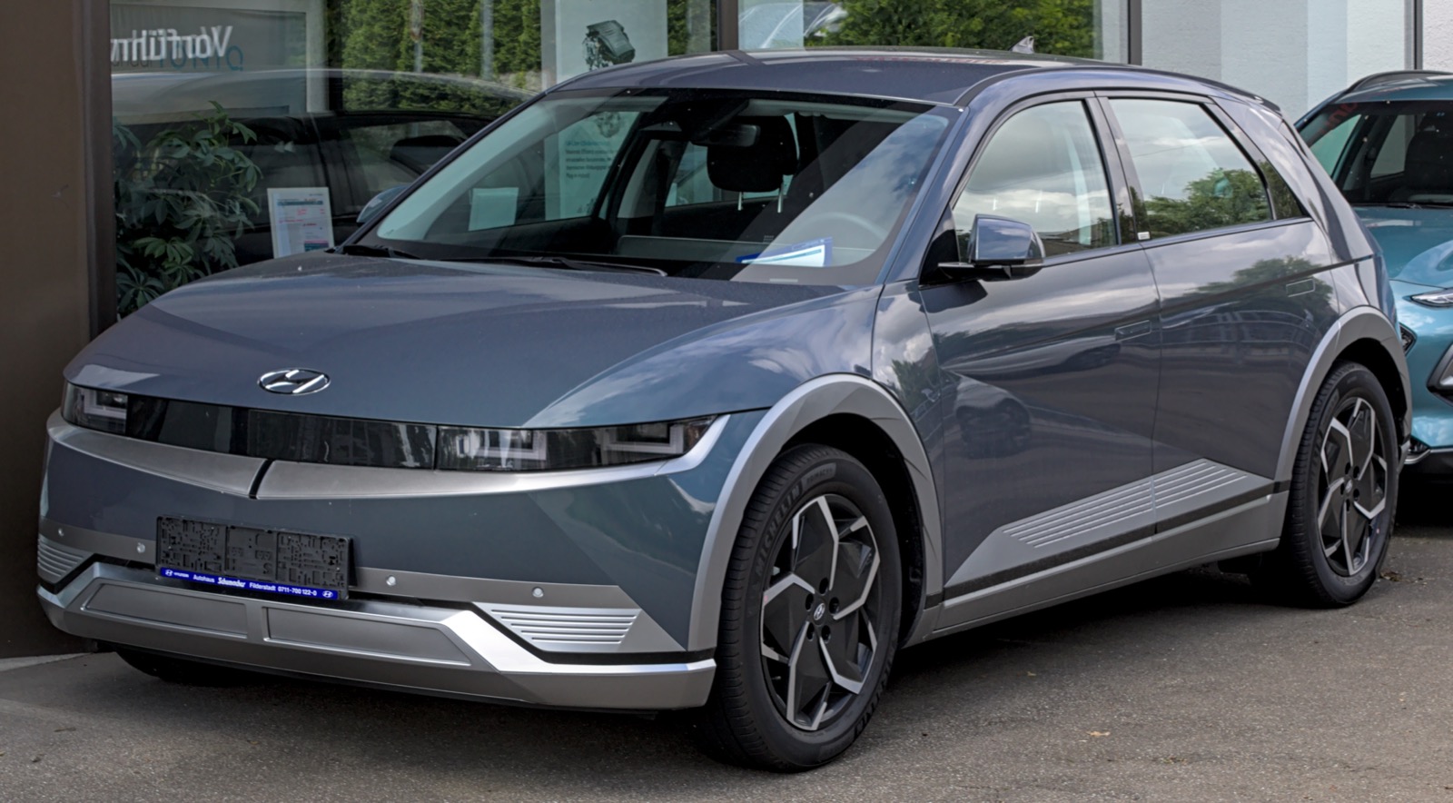 Hyundai IONIQ 5 photographed outside a showroom in Filderstadt
