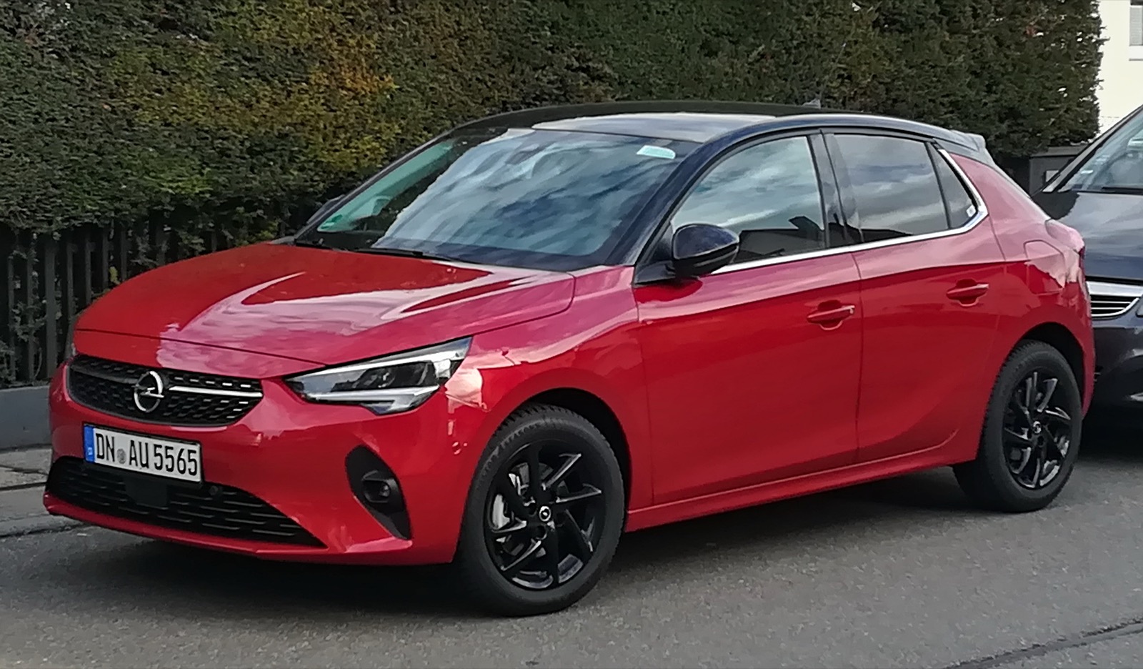 Red Opel Corsa F photographed in February 2020
